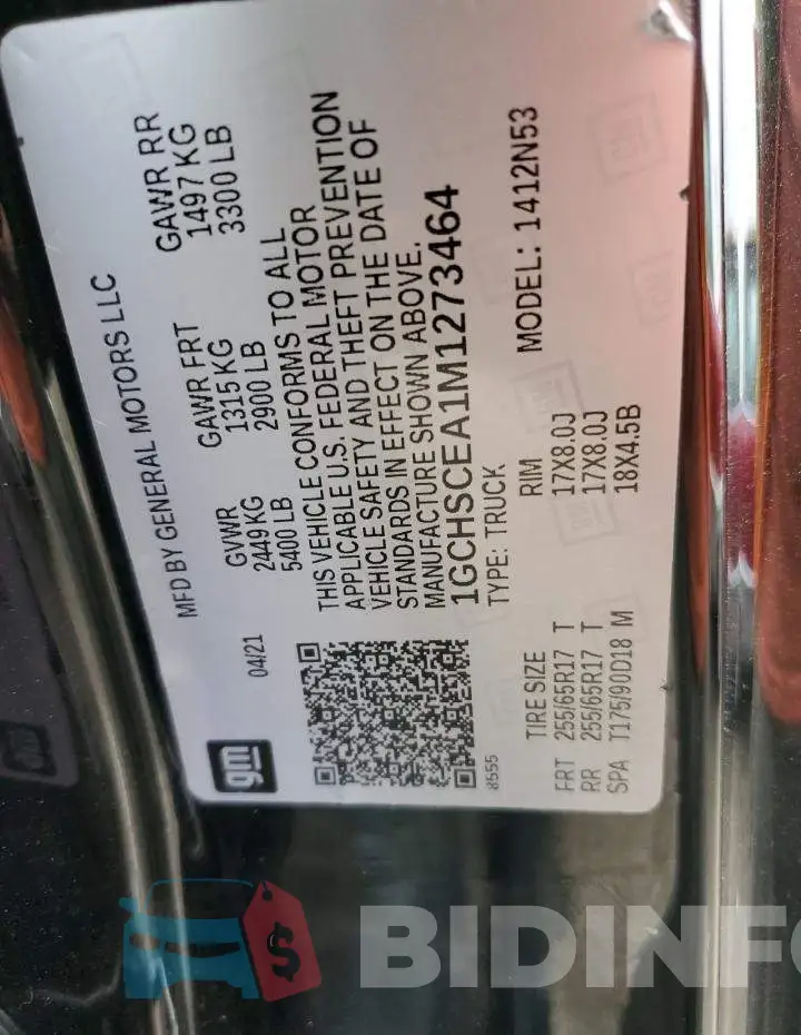 1GCHSCEA1M1273464 Photo# 12