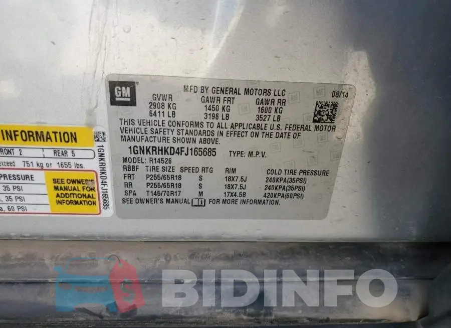1GNKRHKD4FJ165685 Photo# 12
