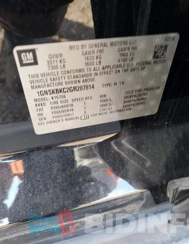 1GNSKBKC2GR287814 Photo# 13