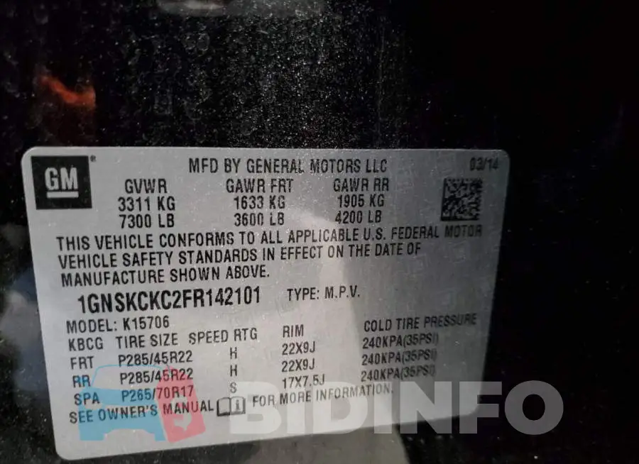 1GNSKCKC2FR142101 Photo# 13