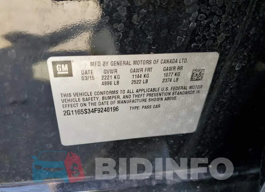 2G1165S34F9240196 Photo# 13