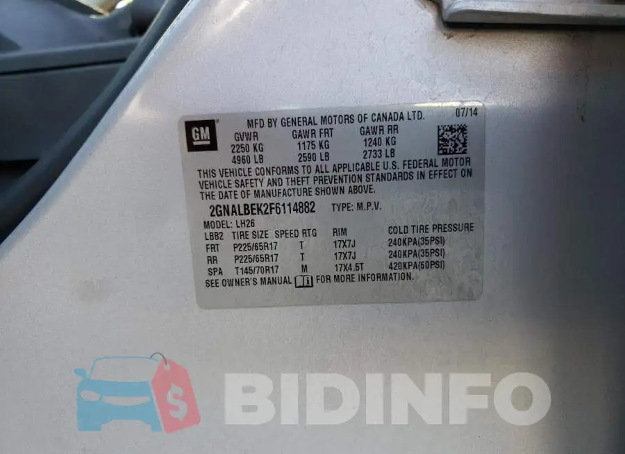 2GNALBEK2F6114882 Photo# 13