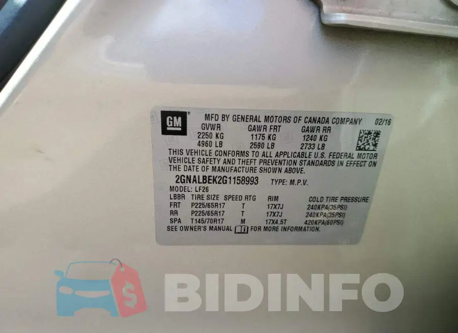 2GNALBEK2G1158993 Photo# 13