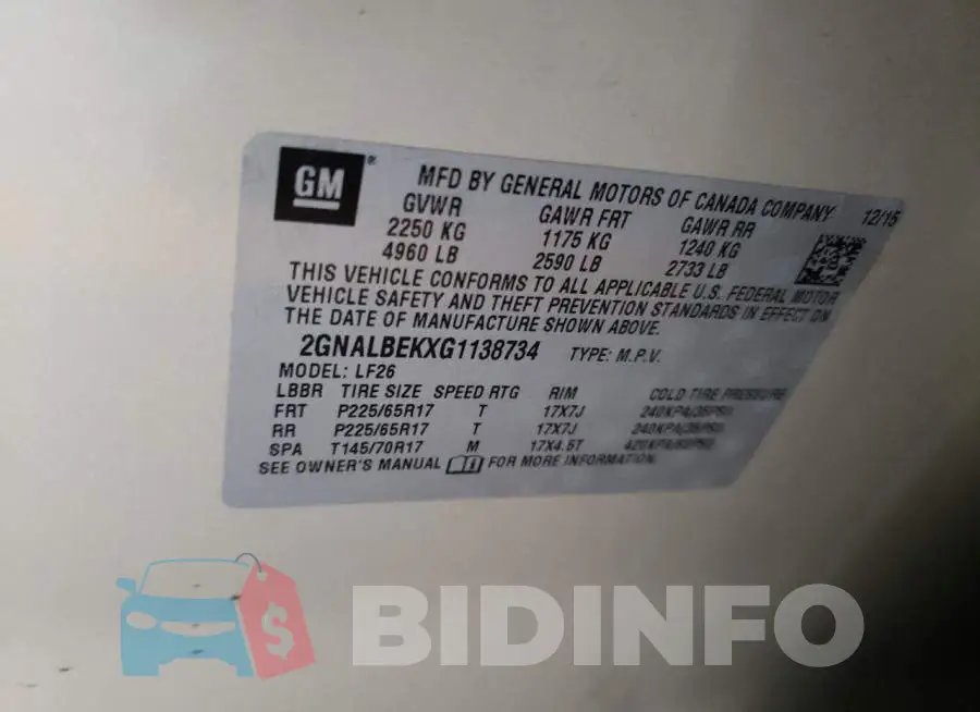 2GNALBEKXG1138734 Photo# 13