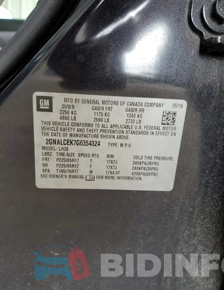 2GNALCEK7G6354324 Photo# 12