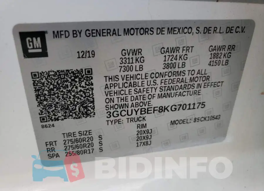 3GCUYBEF8KG701175 Photo# 12