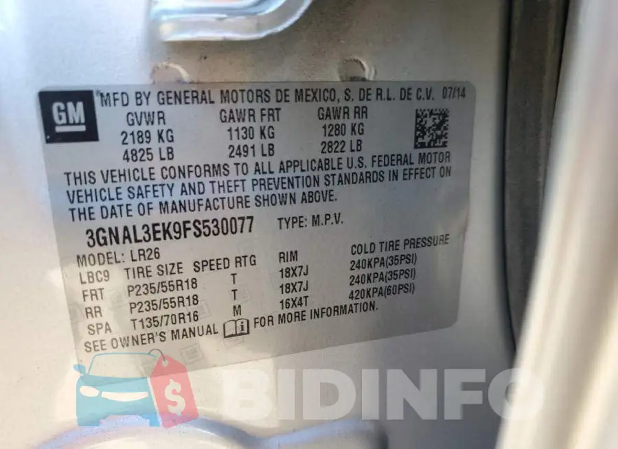 3GNAL3EK9FS530077 Photo# 13