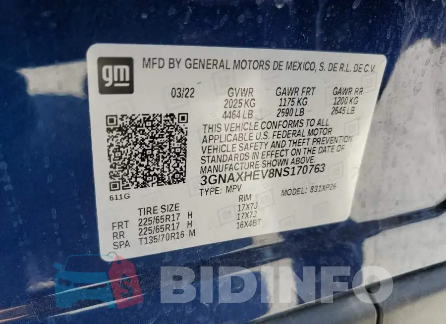 3GNAXHEV8NS170763 Photo# 14