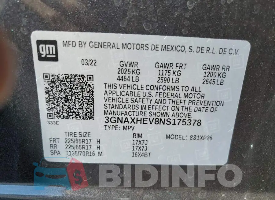 3GNAXHEV8NS175378 Photo# 14