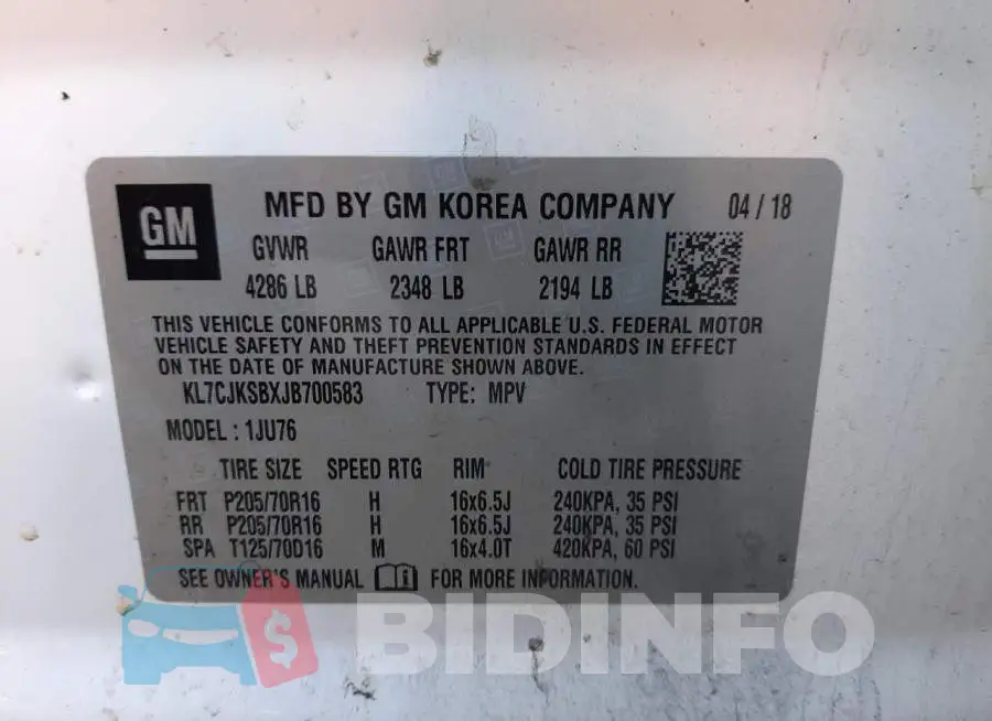 KL7CJKSBXJB700583 Photo# 13