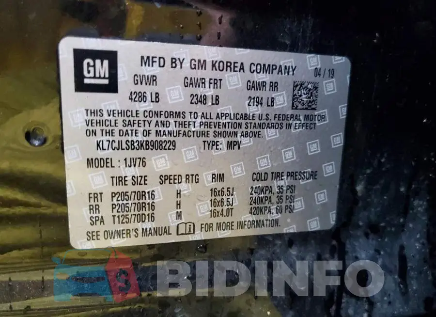 KL7CJLSB3KB908229 Photo# 13