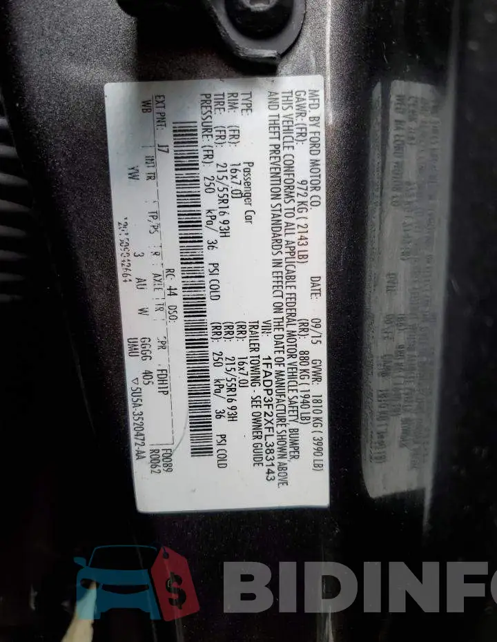 1FADP3F2XFL383143 Photo# 12