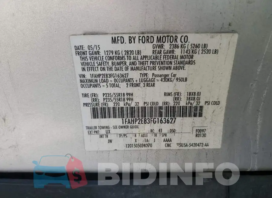1FAHP2E83FG163627 Photo# 12