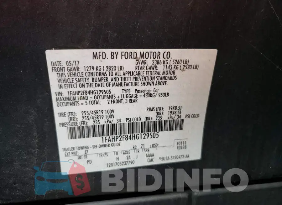 1FAHP2F84HG129505 Photo# 12