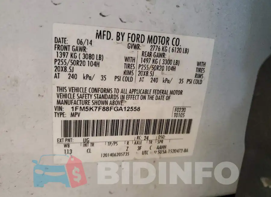 1FM5K7F88FGA12558 Photo# 14