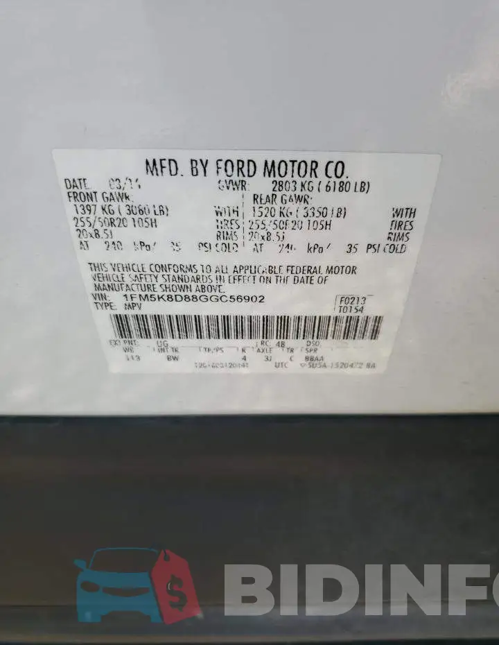 1FM5K8D88GGC56902 Photo# 13