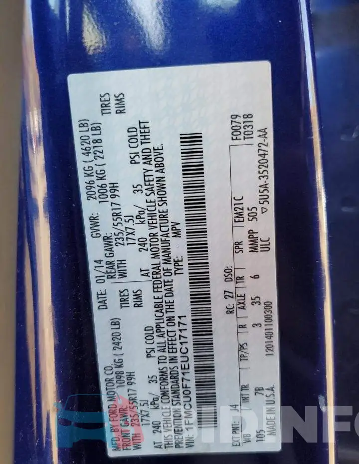 1FMCU0F71EUC17171 Photo# 12