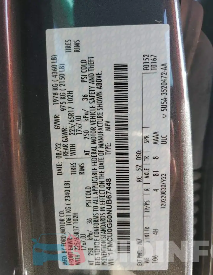 1FMCU0G60NUB67448 Photo# 12