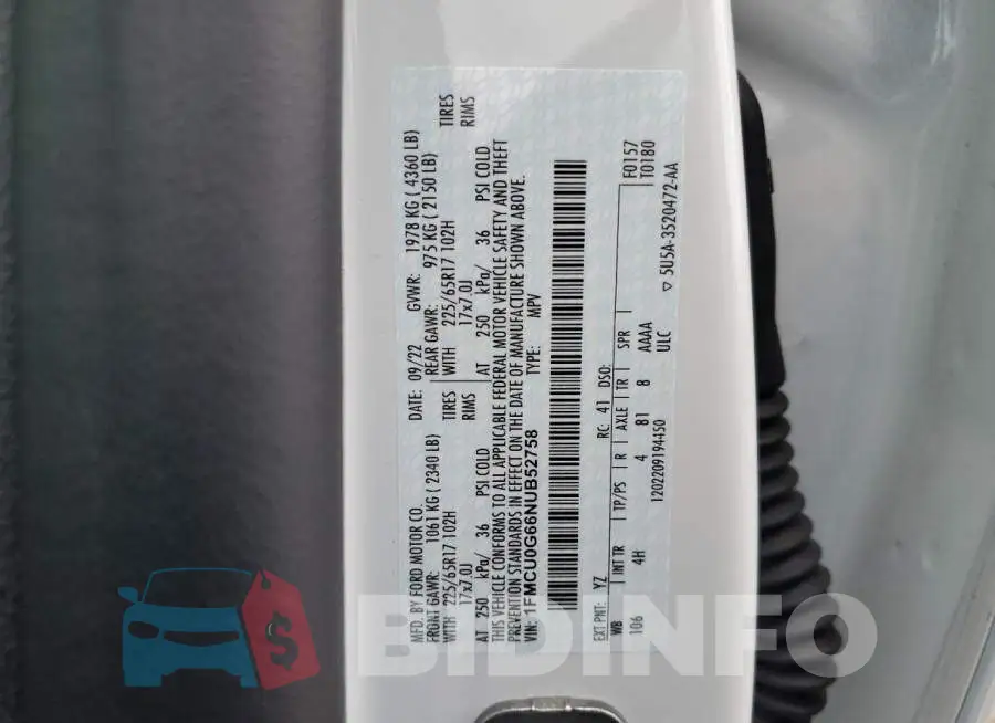 1FMCU0G66NUB52758 Photo# 13