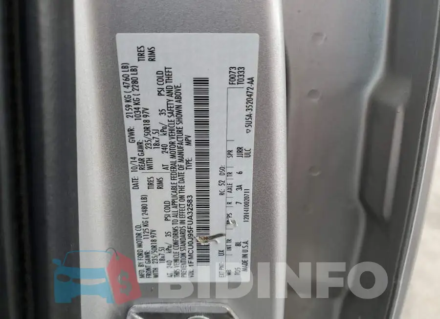 1FMCU0J95FUA32583 Photo# 13