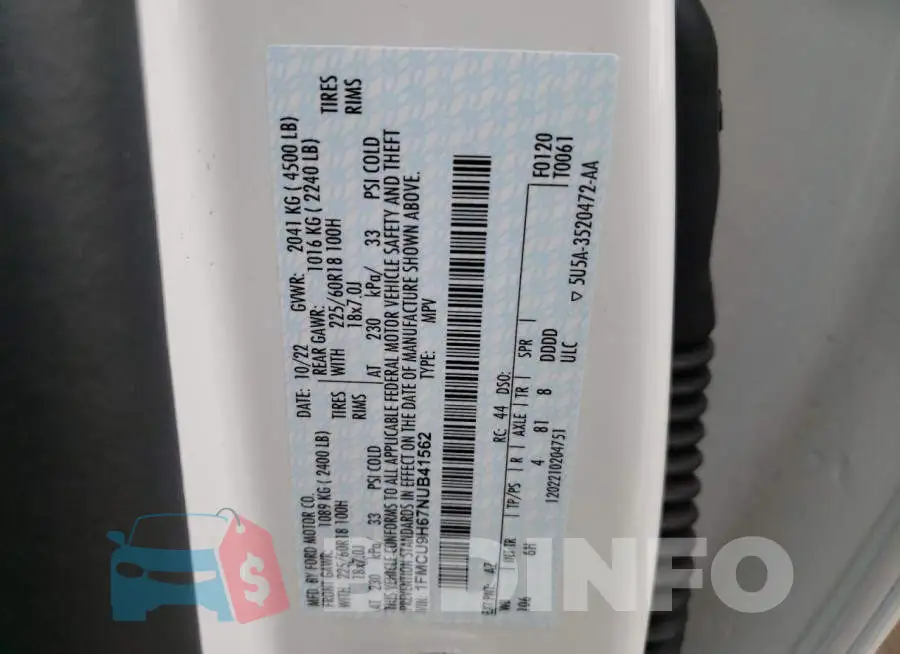 1FMCU9H67NUB41562 Photo# 13