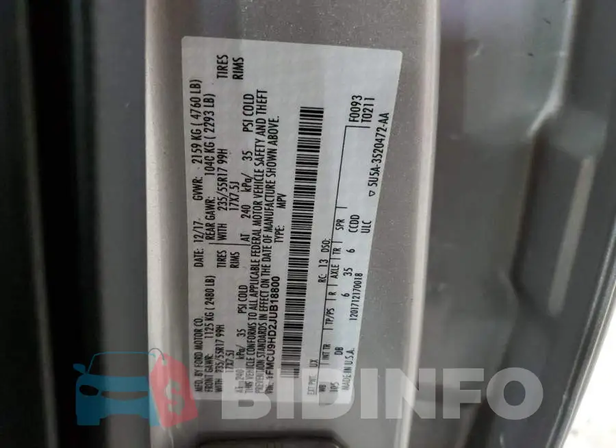 1FMCU9HD2JUB18800 Photo# 13