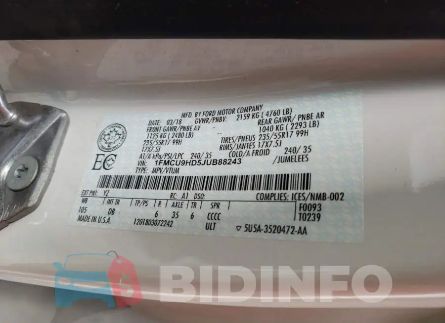 1FMCU9HD5JUB88243 Photo# 14