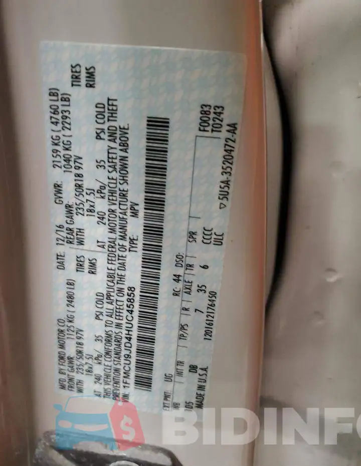 1FMCU9JD4HUC45858 Photo# 13