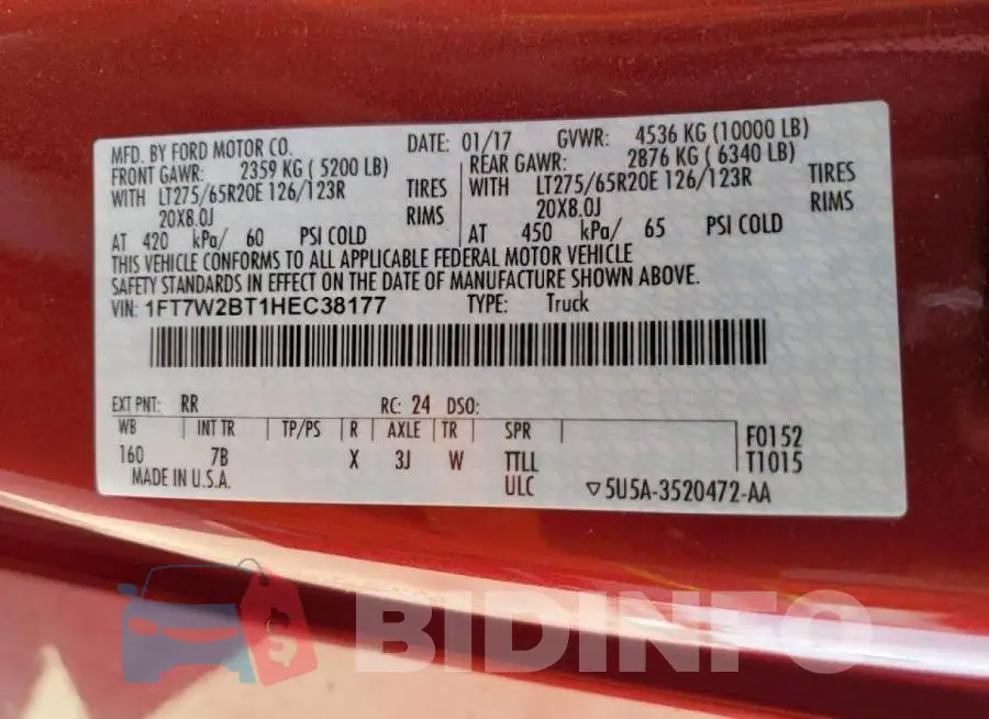 1FT7W2BT1HEC38177 Photo# 12