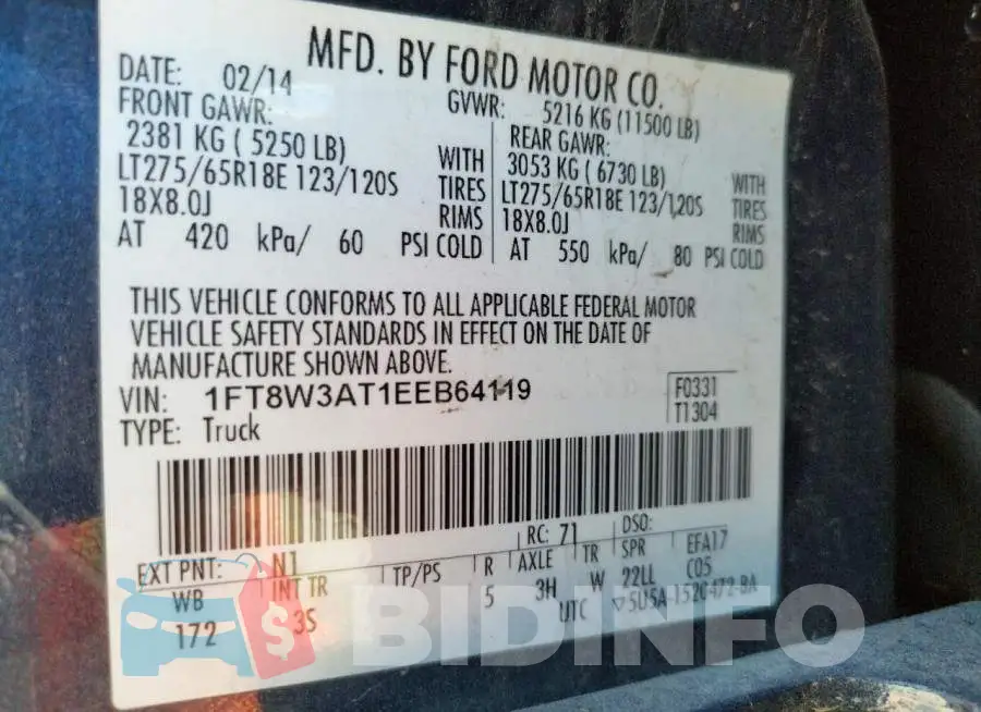 1FT8W3AT1EEB64119 Photo# 12