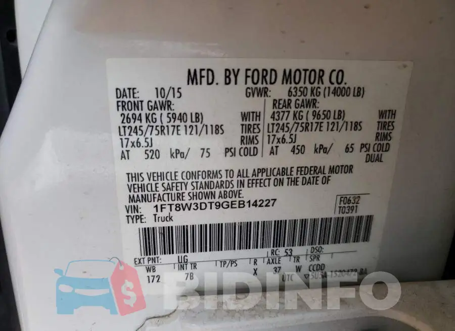 1FT8W3DT9GEB14227 Photo# 12