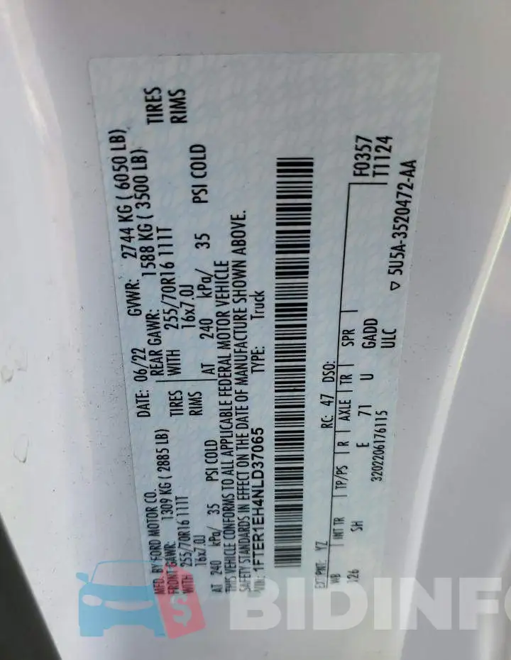 1FTER1EH4NLD37065 Photo# 12