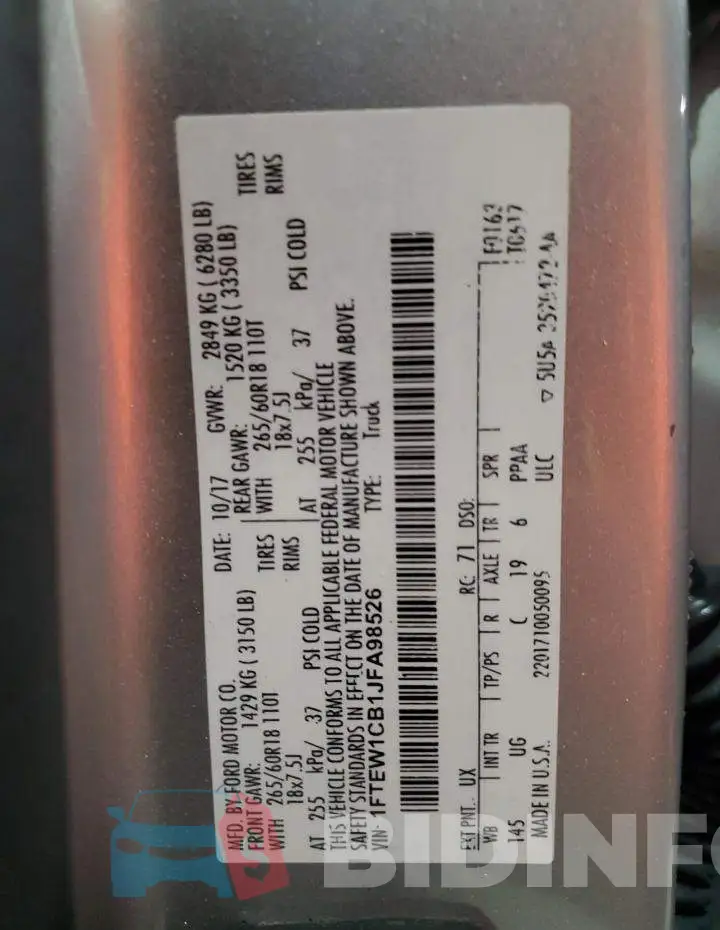 1FTEW1CB1JFA98526 Photo# 13