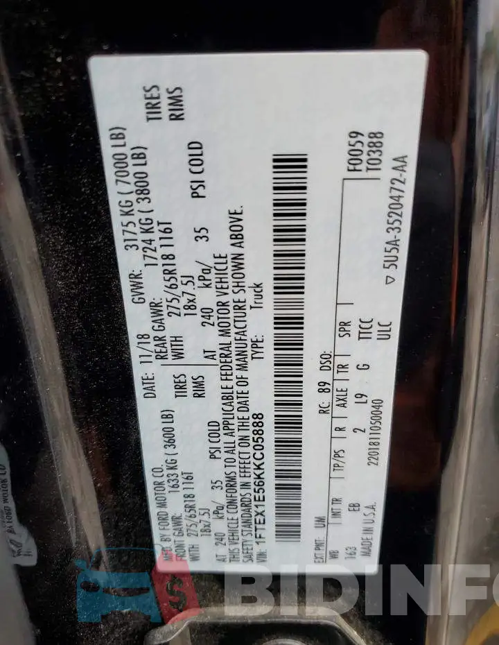 1FTEX1E56KKC05888 Photo# 13