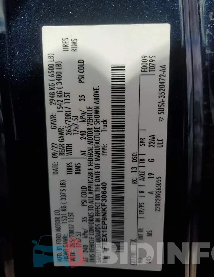 1FTEX1EP9NKF30640 Photo# 12