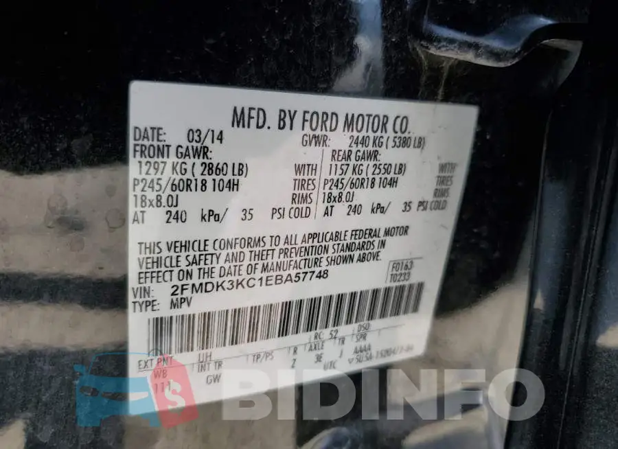 2FMDK3KC1EBA57748 Photo# 12