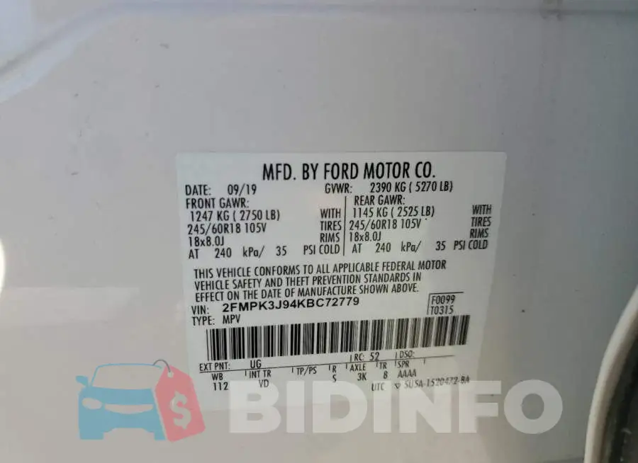 2FMPK3J94KBC72779 Photo# 13