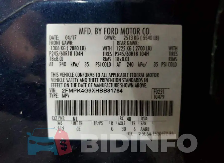 2FMPK4G9XHBB81764 Photo# 13