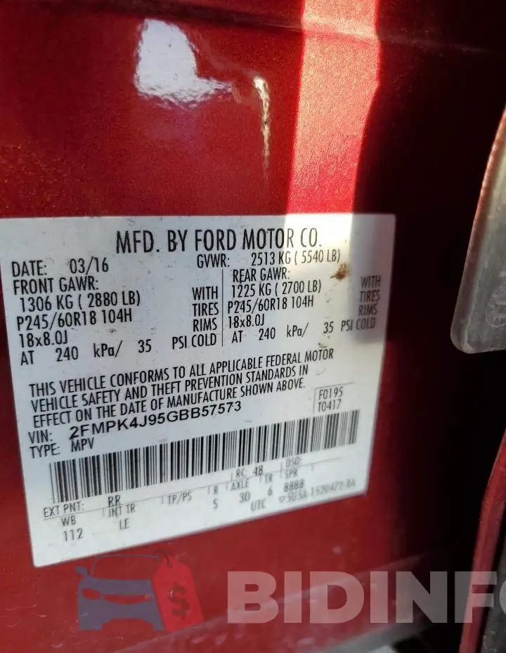 2FMPK4J95GBB57573 Photo# 14