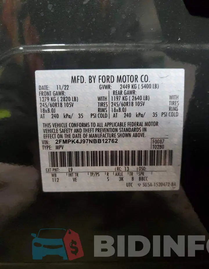 2FMPK4J97NBB12762 Photo# 13