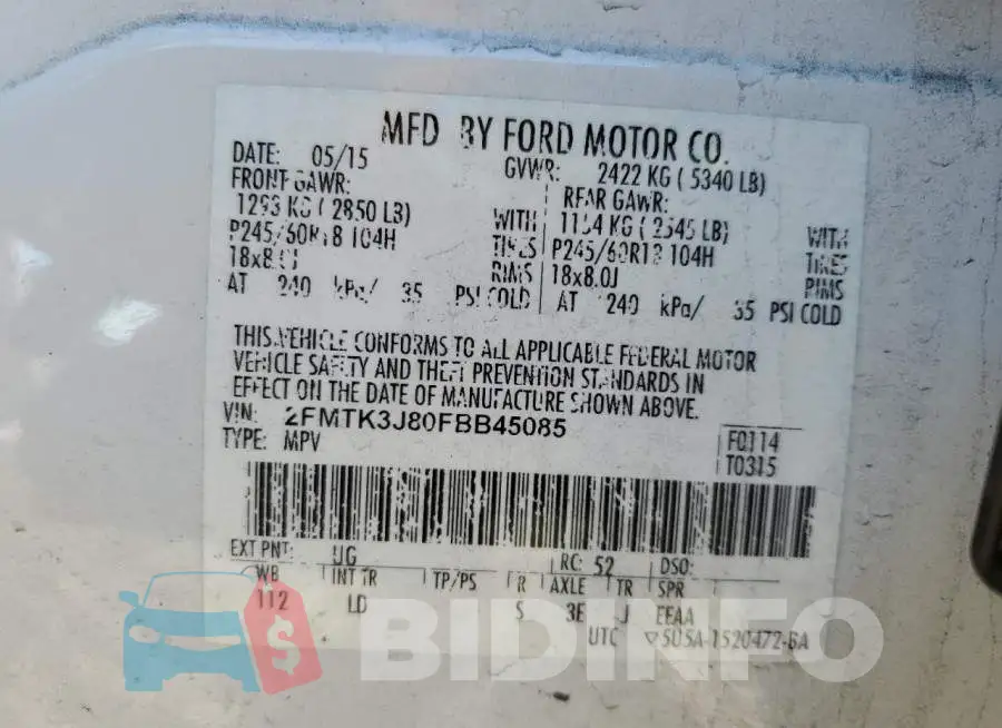 2FMTK3J80FBB45085 Photo# 13