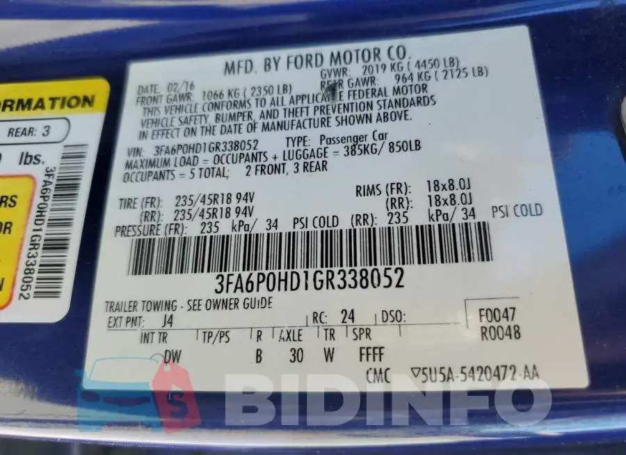 3FA6P0HD1GR338052 Photo# 12