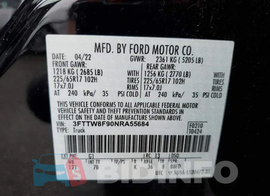 3FTTW8F90NRA55684 Photo# 12