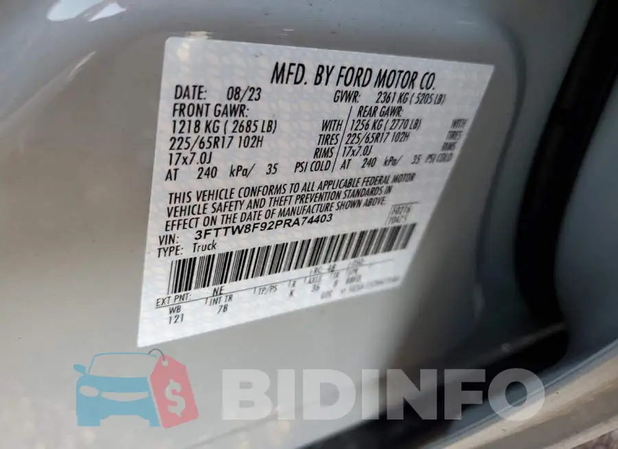 3FTTW8F92PRA74403 Photo# 12