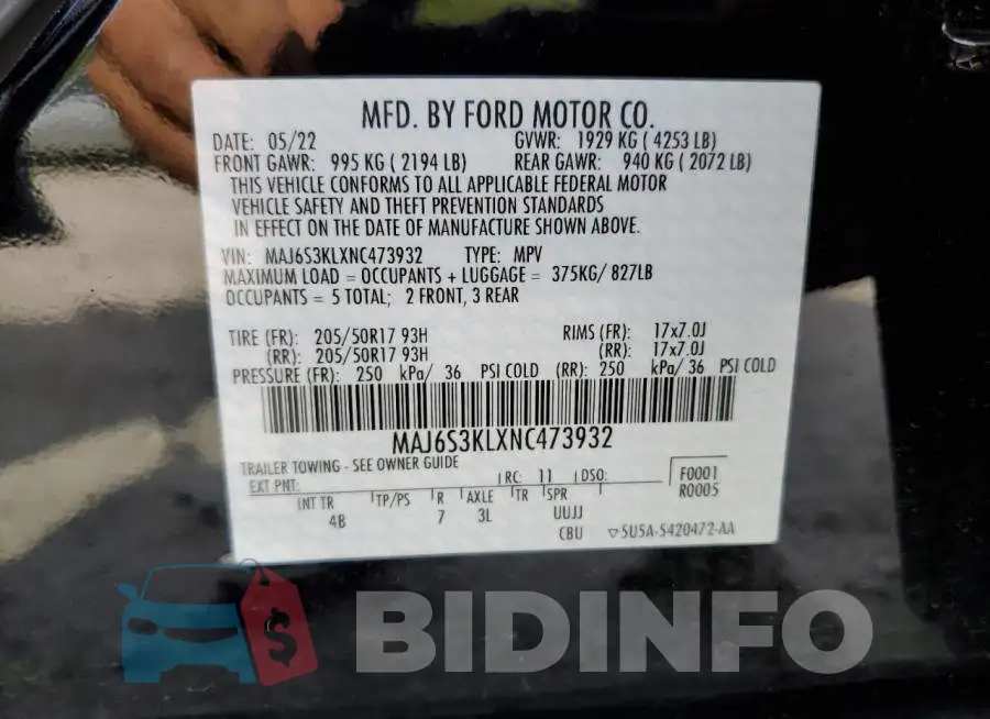 MAJ6S3KLXNC473932 Photo# 13