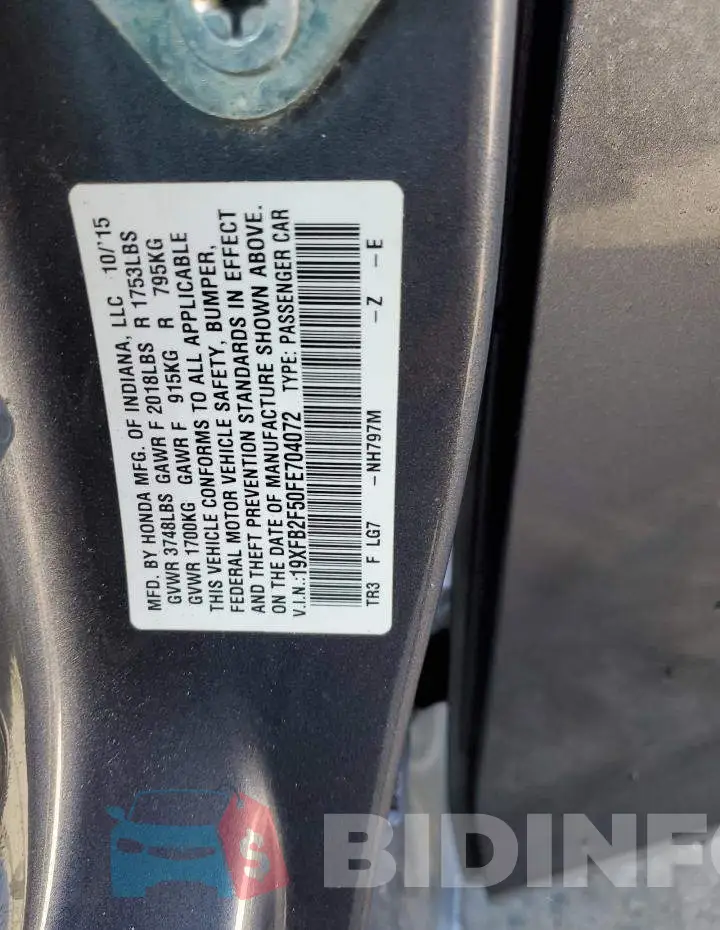 19XFB2F50FE704072 Photo# 13