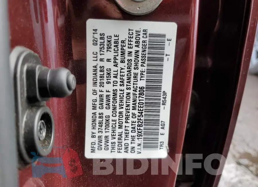 19XFB2F54EE017806 Photo# 12