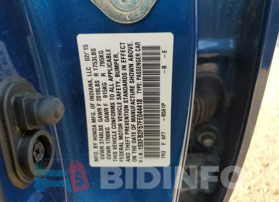 19XFB2F57FE044418 Photo# 12