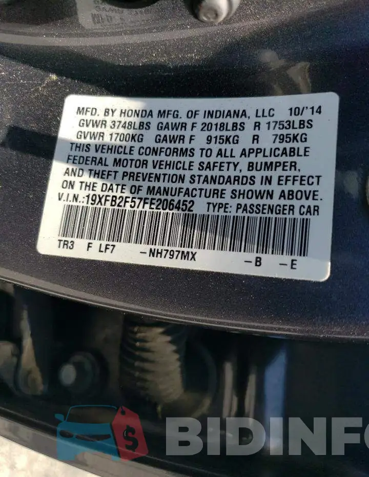 19XFB2F57FE206452 Photo# 12