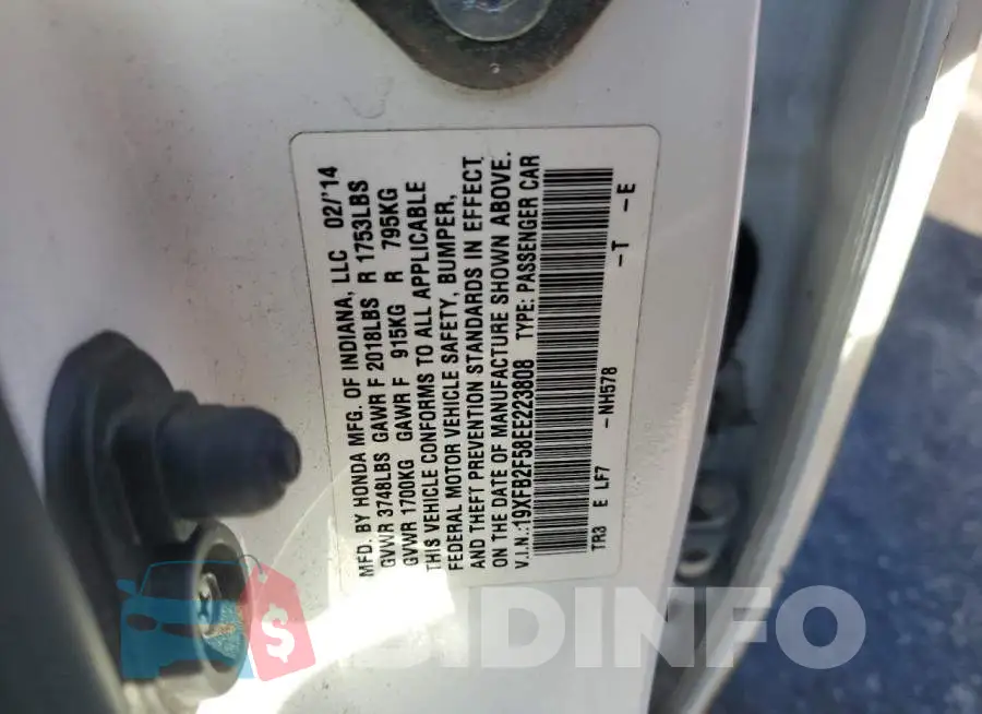 19XFB2F58EE223808 Photo# 12